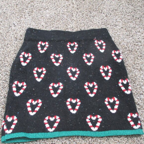 Celebrate Together Pull On Christmas‎ Skirt Womens Small Black Candy Cane Hearts - Picture 4 of 4